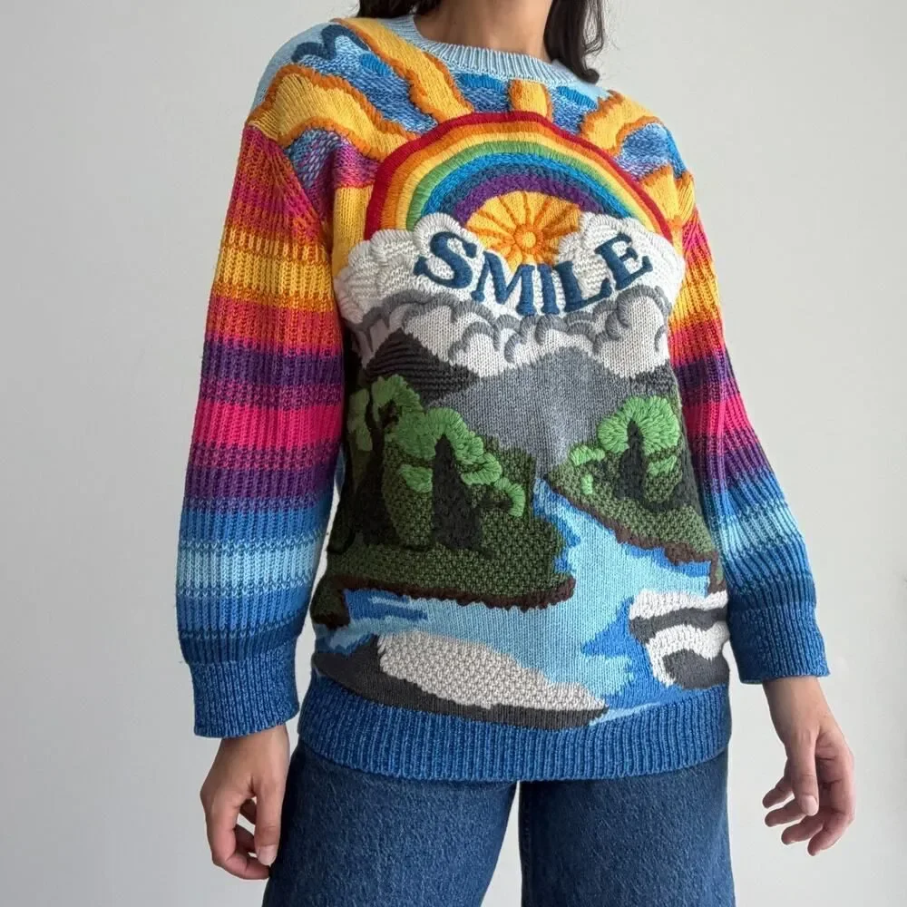 Stella McCartney Sweater Womens 38 Kind Smile Intarsia Jumper Wool Cotton Color - Picture 1 of 16